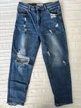 Women’s Risen Jeans Distressed Blue Denim Jeans